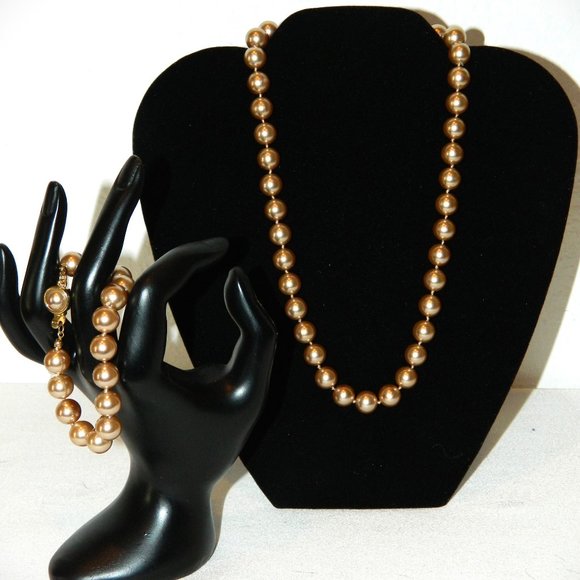 Vintage Chocolate Pearl Necklace and Matching Bracelet - Picture 1 of 7